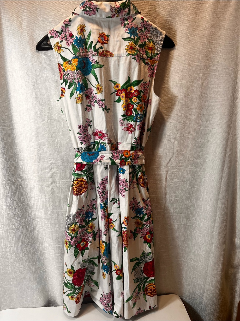 Talbots White Floral Midi Dress with Blue Placket - Picture 3 of 9